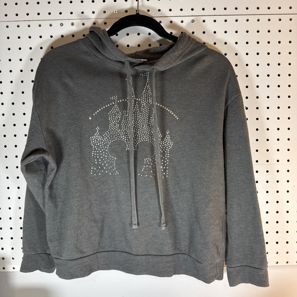 Disney World Parks Castle Bling Hoodie Mickey Sweatshirt Size S Grey Pixie‎